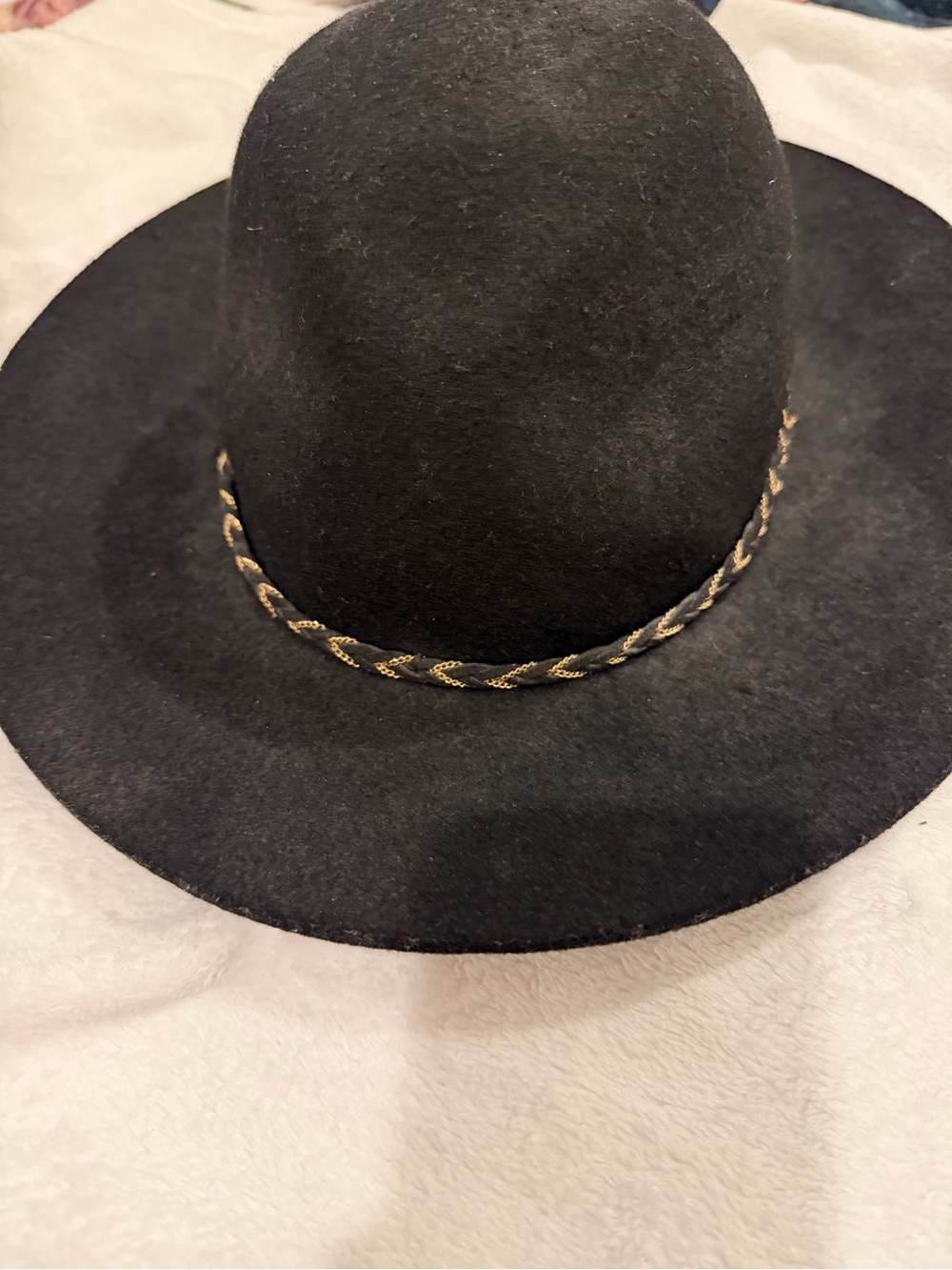 Black Felt Wide-Brim Hat with Braided Trim - Women Accessories